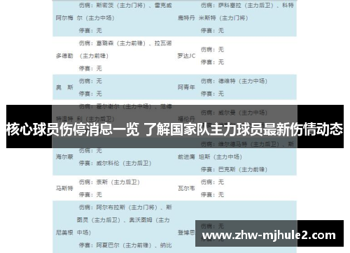 核心球员伤停消息一览 了解国家队主力球员最新伤情动态 核心球员伤停消息一览 了解国家队主力球员最新伤情动态