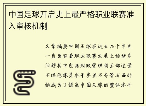 中国足球开启史上最严格职业联赛准入审核机制
